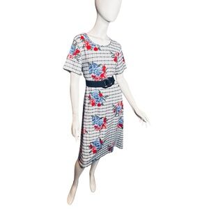 Lularoe XL Carly Dress Black White Plaid & Red Pink Roses Floral Unicorn Print